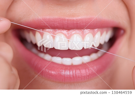 Achieve a radiant, healthy smile with pristine white teeth using effective dental flossing techniques Achieve a radiant, healthy smile with pristine white teeth using effective dental flossing techniques 138464559