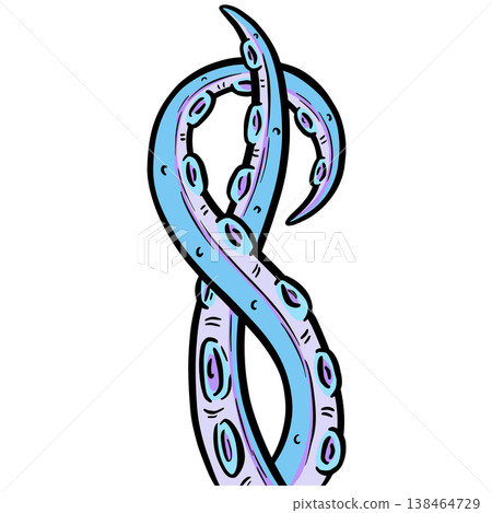 Blue tentacle octopus suckers vector outline clipart illustration  138464729