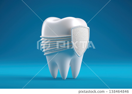 Strong healthy tooth protected by a white shield and band, symbolizing dental care and defense Strong healthy tooth protected by a white shield and band, symbolizing dental care and defense 138464846