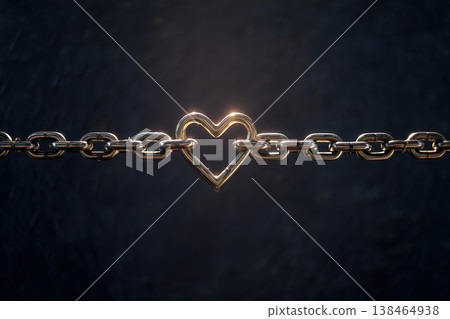 Heart shaped chain link gleams against a dark background, symbolizing strength and love through connection and emotional bonds. Heart shaped chain link gleams against a dark background, symbolizing strength and love through connection and emotional bonds. 138464938