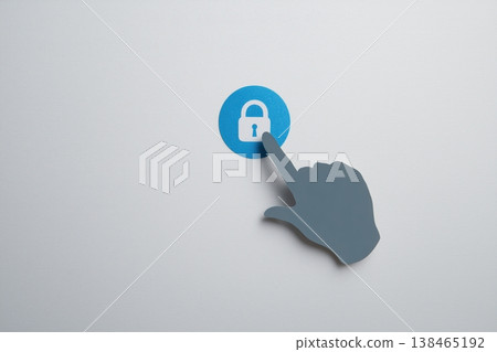 Activating security measures with a finger touching a secure lock symbol ensuring data protection and safe access control. Activating security measures with a finger touching a secure lock symbol ensuring data protection and safe access control. 138465192