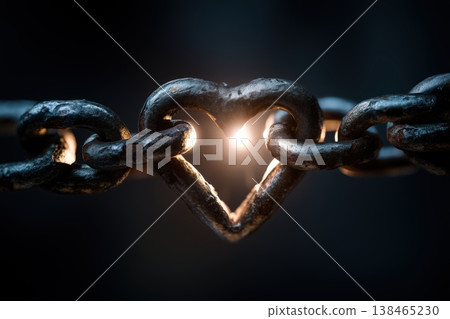 A Heart-Shaped Chain Link Symbolizes Strength, Love and Lasting Connections in Dark Background. 138465230