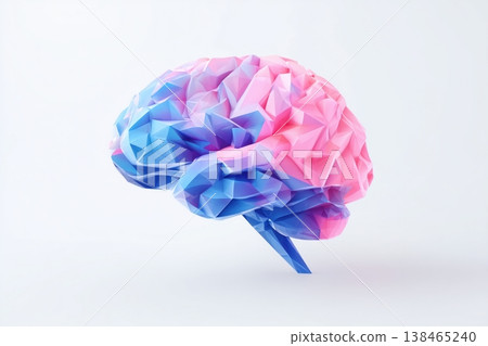 Abstract representation of a human brain showcasing knowledge, mind, and intelligence in pink and blue hues. Abstract representation of a human brain showcasing knowledge, mind, and intelligence in pink and blue hues. 138465240