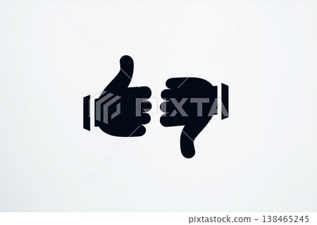 Thumbs up and thumbs down symbols represent approval and disapproval on a clean white background. 138465245