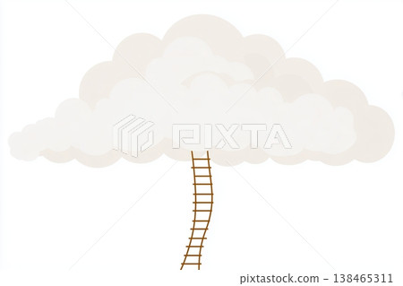 Cartoon cloud with ladder reaching up suggests dreams, aspirations and escape. 138465311