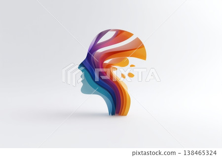 A colorful human head silhouette represents mental health awareness and psychological well being on a clean white background. 138465324