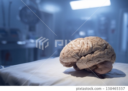 Human brain model displayed in a sterile medical environment representing neuroscience, neurology, research, and the study of the mind. Human brain model displayed in a sterile medical environment representing neuroscience, neurology, research, and the study of the mind. 138465337