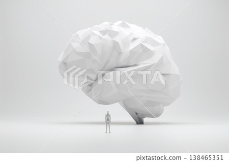 Digital brain concept showcases intelligence, artificial intelligence, learning and mental health awareness in a clean white studio. Digital brain concept showcases intelligence, artificial intelligence, learning and mental health awareness in a clean white studio. 138465351
