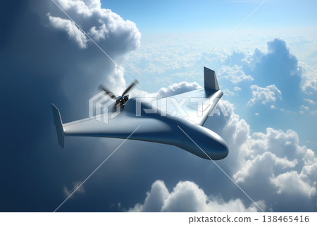 Shahed 136 UAV Soaring Through Cloudy Sky Shahed 136 UAV Soaring Through Cloudy Sky 138465416