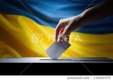 Casting a vote for Ukraine's future, against a backdrop of the national flag representing democracy and civic duty. Casting a vote for Ukraine's future, against a backdrop of the national flag representing democracy and civic duty. 138465470