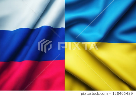 Flags of Russia and Ukraine are displayed side by side in this textured background to show the two nations. Flags of Russia and Ukraine are displayed side by side in this textured background to show the two nations. 138465489