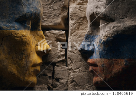 Ukraine and Russia Faces Divided by Wall 138465619