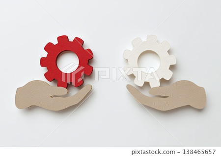 Gears rest in hands symbolizing innovation, teamwork, and business process solutions for engineering, design, or operations 138465657