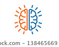 Graphic illustration representing the human brain with creative thinking and intelligence, in orange and blue colors. 138465669