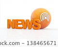 Orange news letters and sphere with a connectivity signal present a modern journalism and broadcasting concept. 138465671