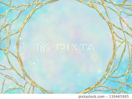 蛋白石般模糊的背景，帶有金色圓形窗框（藍色調） 138465985