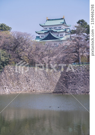 從外護城河眺望名古屋城的主天守閣,櫻花盛開的美景盡收眼底。 從外護城河眺望名古屋城的主天守閣,櫻花盛開的美景盡收眼底。 138466298