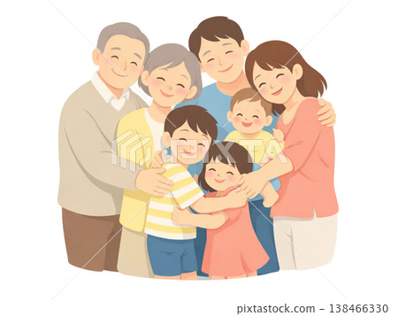 Grandfather holding a baby and his family 138466330