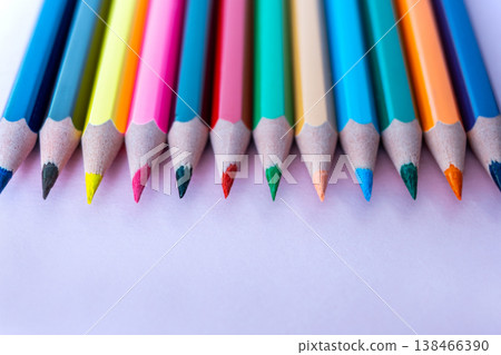 Much color pencils on the light paper background. Close up. Education or design concept. Place for text. Much color pencils on the light paper background. Close up. Education or design concept. Place for text. 138466390