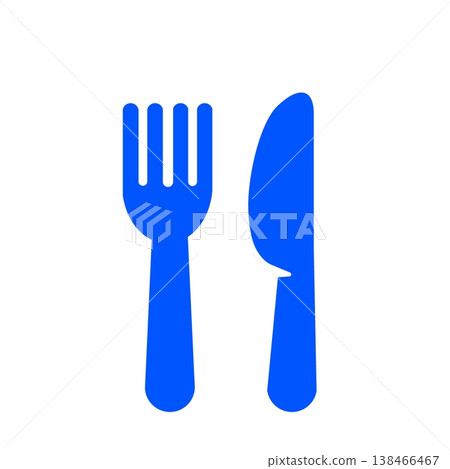 Fork and knife silhouette icon - Restaurant/dining symbol (blue) Fork and knife silhouette icon - Restaurant/dining symbol (blue) 138466467