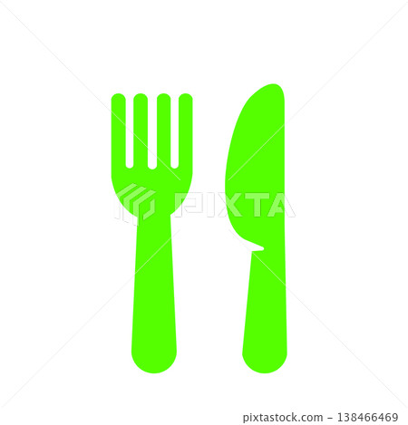 刀叉輪廓圖示 - 餐廳/餐飲標誌（綠色） 138466469