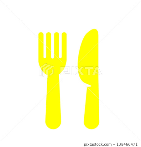Fork and knife silhouette icon - Restaurant/dining symbol (yellow) Fork and knife silhouette icon - Restaurant/dining symbol (yellow) 138466471
