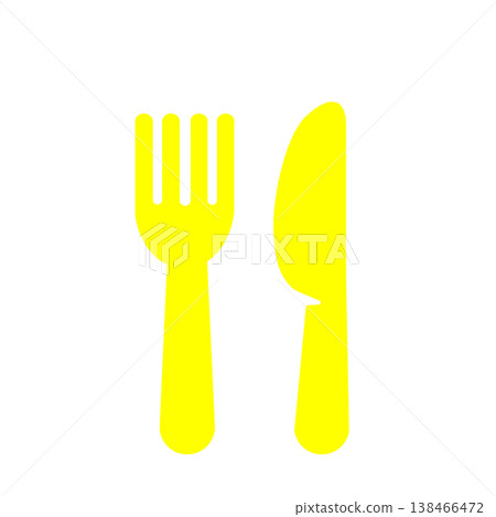 Fork and knife silhouette icon - Restaurant/dining symbol (yellow) 138466472