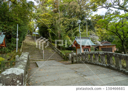 A view of the steps at Kagoshima Shrine in Kirishima City, Kagoshima Prefecture, amidst the fresh greenery of spring. A view of the steps at Kagoshima Shrine in Kirishima City, Kagoshima Prefecture, amidst the fresh greenery of spring. 138466681