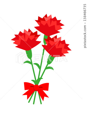 母親節插圖,康乃馨用絲帶紮成一束。 母親節插圖,康乃馨用絲帶紮成一束。 138466735