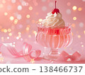 粉紅色果凍甜點配上鮮奶油——可愛的甜點背景。 138466737