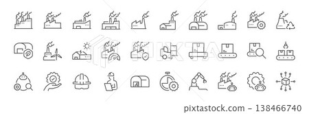 Factory icon set. It includes industry, business, industrial, distribution and more icons. Factory icon set. It includes industry, business, industrial, distribution and more icons. 138466740