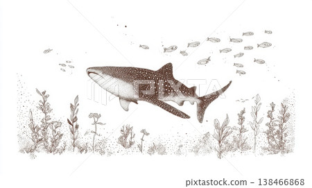 Shark swimming in ocean with fish 138466868