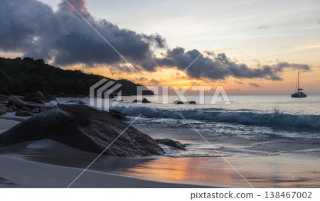 Dark coastal landscape photo of Anse Lazio, Seychelles Dark coastal landscape photo of Anse Lazio, Seychelles 138467002