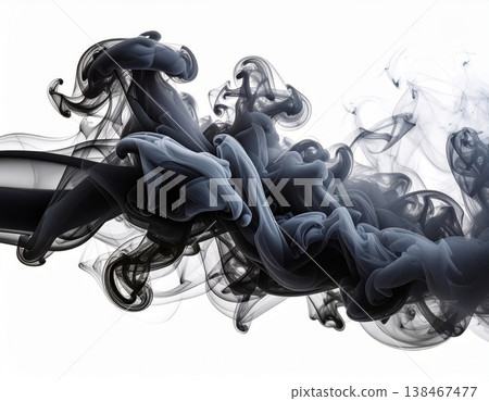 Black smoke over white background, magic relaxing atmosphere Black smoke over white background, magic relaxing atmosphere 138467477