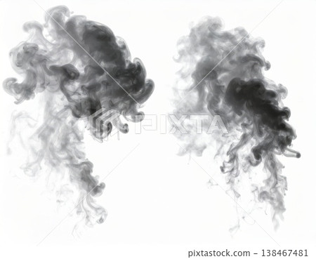 Black smoke over white background, magic relaxing atmosphere Black smoke over white background, magic relaxing atmosphere 138467481