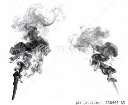 Black smoke over white background, magic relaxing atmosphere Black smoke over white background, magic relaxing atmosphere 138467485