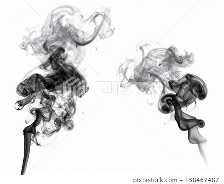 Black smoke over white background, magic relaxing atmosphere Black smoke over white background, magic relaxing atmosphere 138467487
