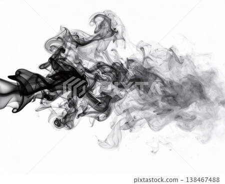 Black smoke over white background, magic relaxing atmosphere Black smoke over white background, magic relaxing atmosphere 138467488