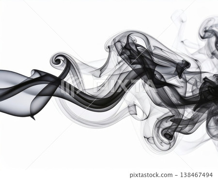 Black smoke over white background, magic relaxing atmosphere Black smoke over white background, magic relaxing atmosphere 138467494