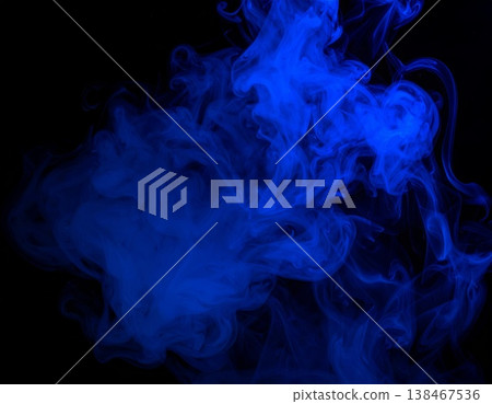 Blue smoke over black background, magic relaxing atmosphere Blue smoke over black background, magic relaxing atmosphere 138467536
