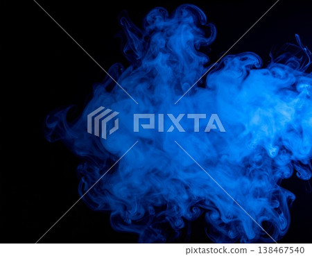 Blue smoke over black background, magic relaxing atmosphere Blue smoke over black background, magic relaxing atmosphere 138467540