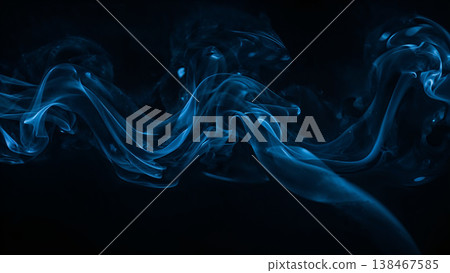 Blue Smoke over Black Background, Magic Relaxing Atmosphere Illustration Blue Smoke over Black Background, Magic Relaxing Atmosphere Illustration 138467585
