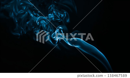 Blue Smoke over Black Background, Magic Relaxing Atmosphere Illustration Blue Smoke over Black Background, Magic Relaxing Atmosphere Illustration 138467589