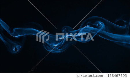 Blue Smoke over Black Background, Magic Relaxing Atmosphere Illustration Blue Smoke over Black Background, Magic Relaxing Atmosphere Illustration 138467593