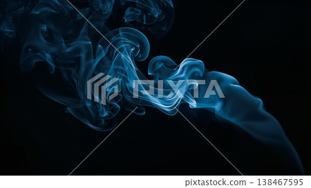 Blue Smoke over Black Background, Magic Relaxing Atmosphere Illustration Blue Smoke over Black Background, Magic Relaxing Atmosphere Illustration 138467595