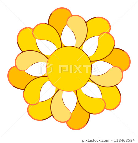 Retro yellow flower icon, groovy sun mandala vector element in 70s floral style Retro yellow flower icon, groovy sun mandala vector element in 70s floral style 138468584