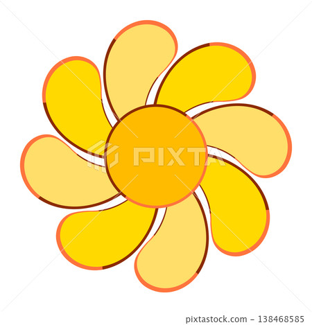 Retro yellow flower icon, groovy sun mandala vector element in 70s floral style Retro yellow flower icon, groovy sun mandala vector element in 70s floral style 138468585