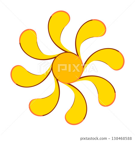 Retro yellow flower icon, groovy sun mandala vector element in 70s floral style Retro yellow flower icon, groovy sun mandala vector element in 70s floral style 138468588