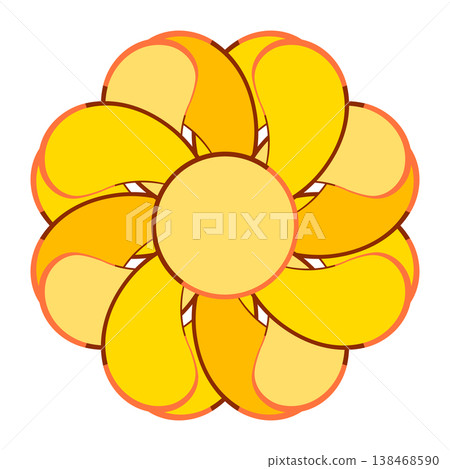 Retro yellow flower icon, groovy sun mandala vector element in 70s floral style 138468590