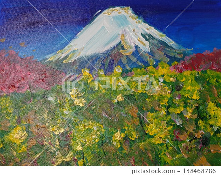 Fuji and cherry blossoms and rape blossoms Fuji and cherry blossoms and rape blossoms 138468786